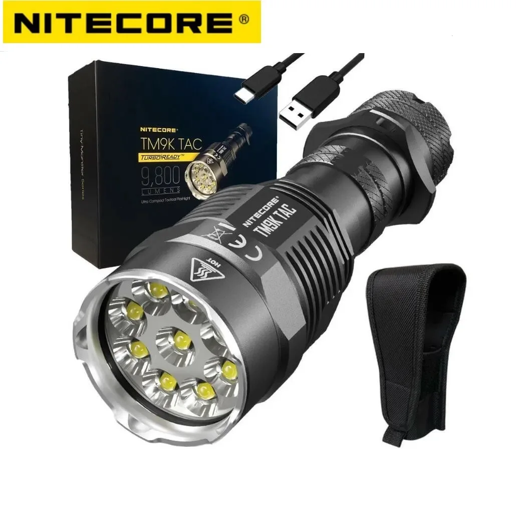 NITECORE TM9K TAC Rechargeable Tactical Flashlight 9xCREE XP-L2 9800LM Power Torch Lighter with 21700 Battery for Self Defense