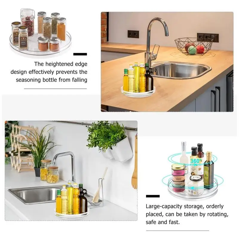 Rotating Fridge Organizer Holder Acrylic Cabinet Spice Rack Rotating Spice Rack Spinning Organizer Rotating Turntable Organizer 3