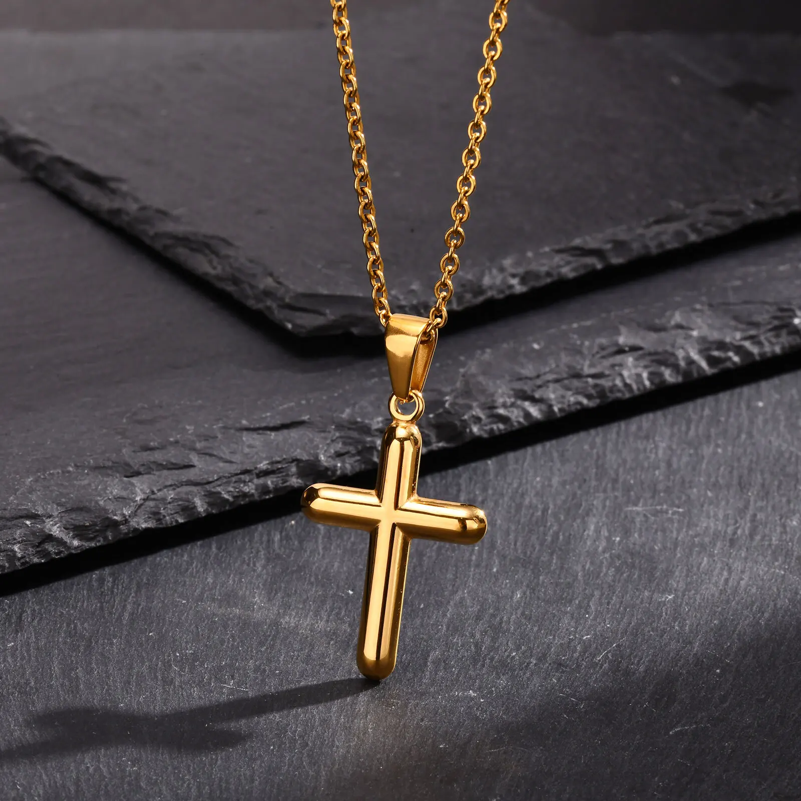 Mp Gold Farbe Kreuz Halskette für Männer Jungen, Edelstahl Anhänger Halsketten, christlichen religiösen Glauben Gebets schmuck Geschenk
