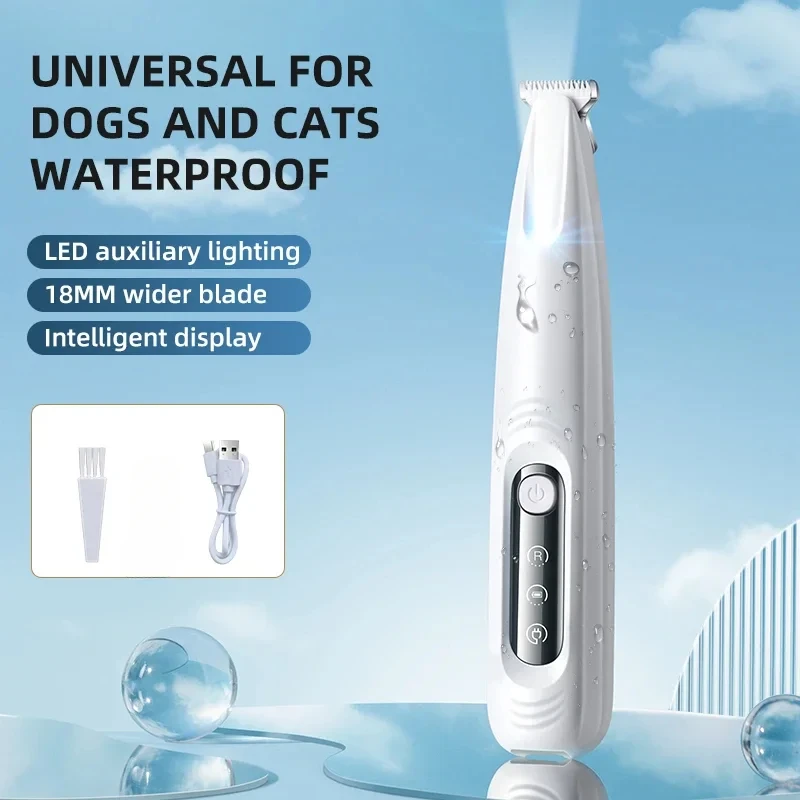 Papmini Dog Trimmer With LED Light, Dual Speed Adjustment, Cat Clipper, Rechargeable, Cordless, Pet Clipper, Foot, Paw, Ears, Buttocks, Face, Buttocks