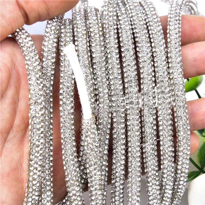 Przezroczysty szklany łańcuszek z kryształów górskich ślubny ślubny wykończenia kryształowa rurka sznurek bawełniany DIY bluza z kapturem sznurowadła sznurowadła