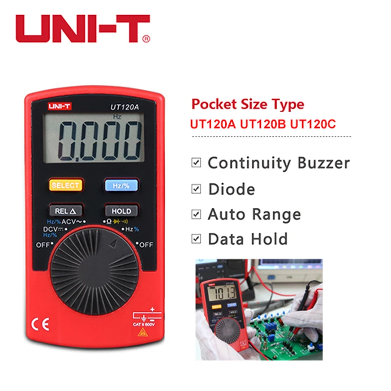 

UNIT UT120A UT120B Multimeter Auto Range UT120C Digital Pocket Digital AC DC Voltage Capacitor Meter Continuity Buzzer Tester