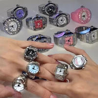 Vintage Punk montre à doigt Mini bracelet élastique alliage montres Couple anneaux bijoux horloge rétro romain Quartz montre anneaux femmes hommes 1