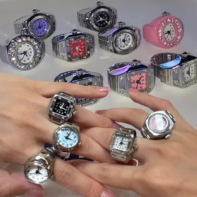 Vintage Punk montre à doigt Mini bracelet élastique alliage montres Couple anneaux bijoux horloge rétro romain Quartz montre anneaux femmes hommes 1