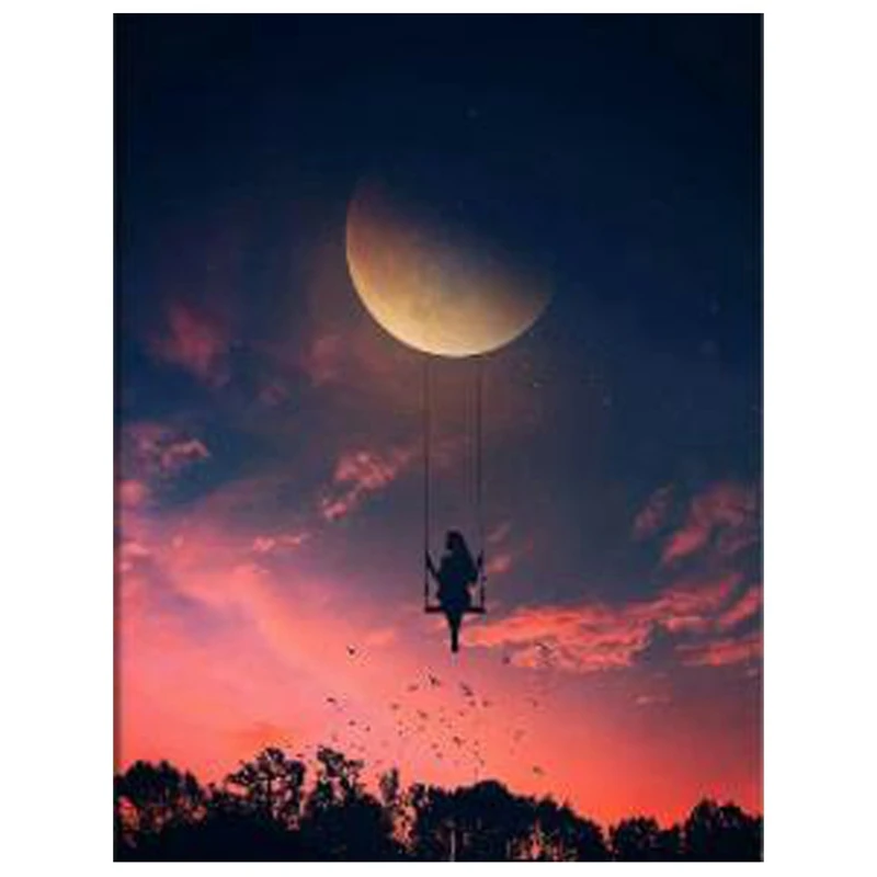 

BEAU-полнокруглая луна качели девушка Рисование сверло 5D Алмазный Набор для творчества Набор для рисования художественное оформление