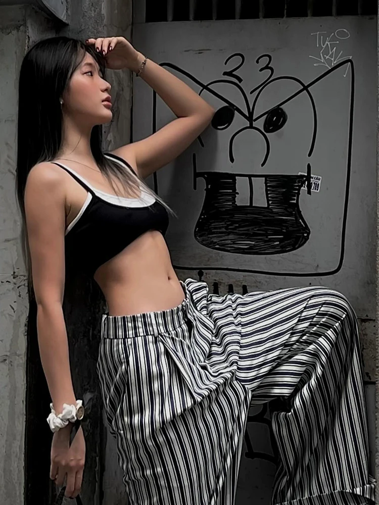 black and white striped pants