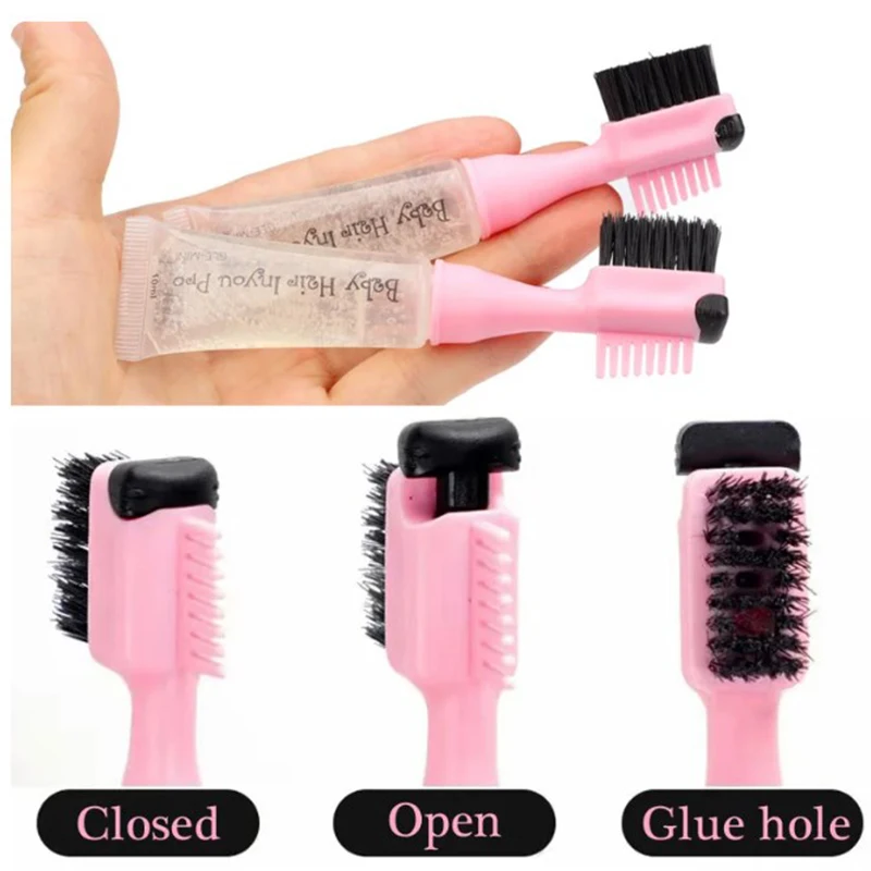 여성용  머리 가장자리 브러시 가발 젤, 방수 빠른 가장자리 제어 브러시,  머리용 젤 포함, 3 in 1