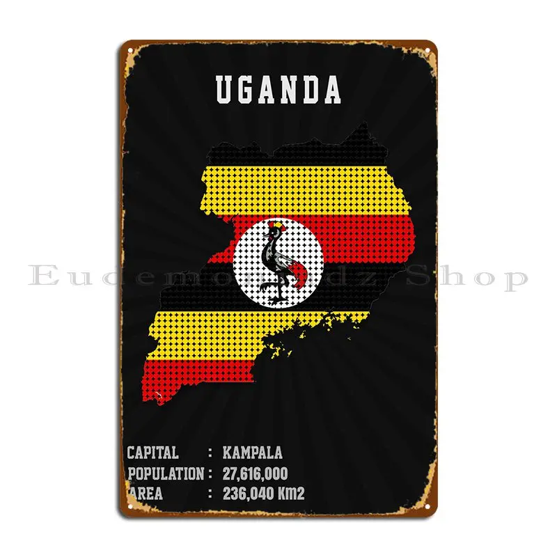 Uganda Flag Map Targa In Metallo Poster Garage Wall Cave Wall Plaque Decoration Design Tin Sign Poster