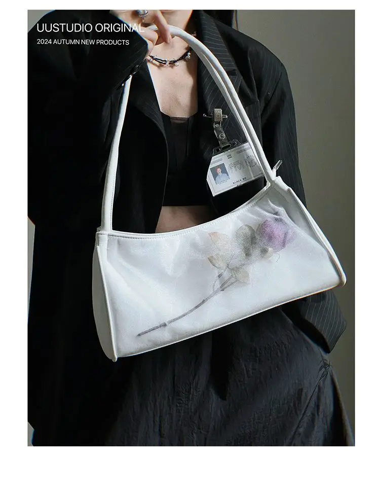 JIAERDI Chinese Style Rose Black Underarm Bag Women Trendy Pu Leather Casual Shoulder Bags Ladies Retro Y2k Handbag 2025 New