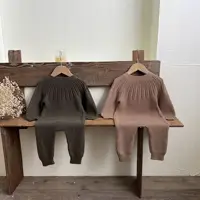 Ins Autumn Baby Boys Jumpsuit Cotton Knitted Solid Buttons Long Sleeve O-neck Infant Boys Bodysuit Toddler Boys Rompers 2