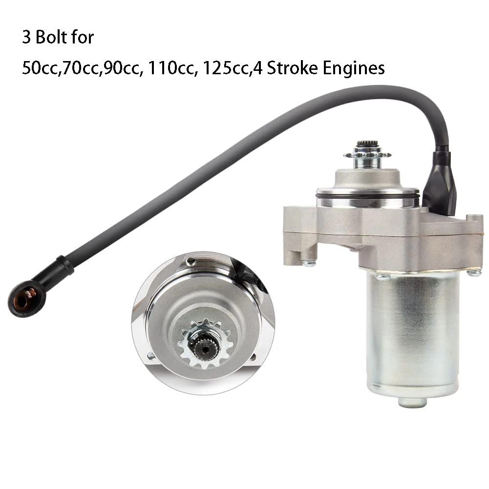 

3 Bolt Starter Motor with 14" Line Electric Starter Motor for 50cc/70cc/90cc/110cc/125cc 4-Stroke Engines ATV Electric Dirt Bike