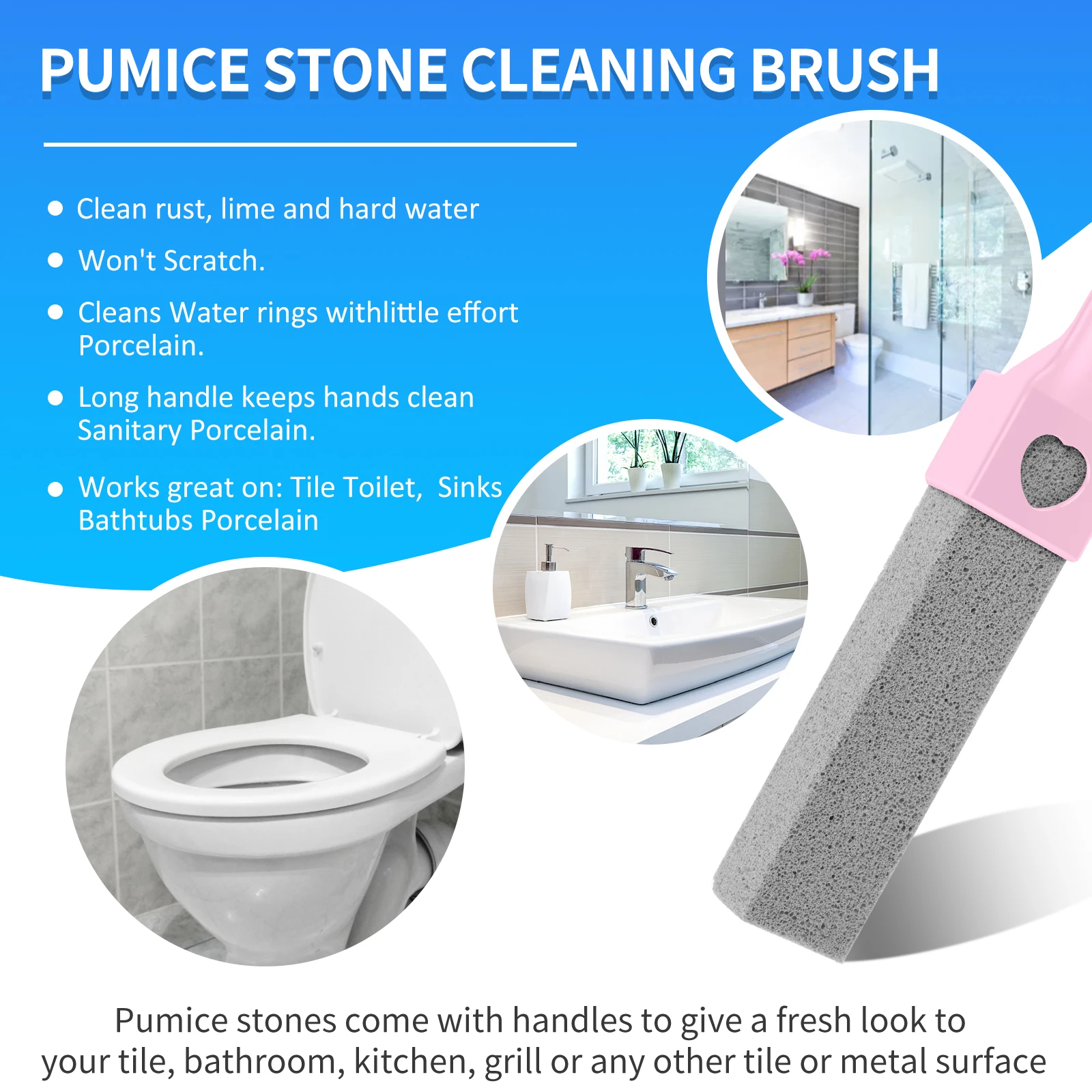 15Pcs Pumice Stone Cleaning Stick Removable Stone Toilet Bowl Cleaner with 1 Handle Bathroom Tile Sink Household Washing Tools