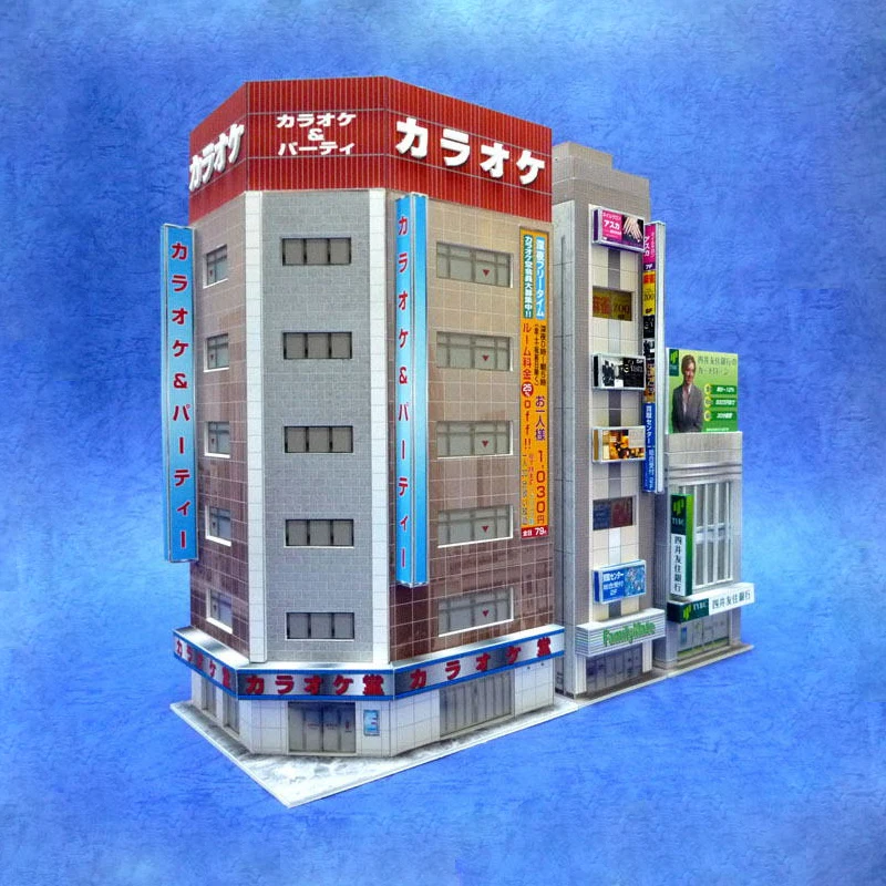 1:150 scale scene N-Scale Japanese Building Diorama 3D Paper Model DIY Handmade Ornaments 3 commercial buildings