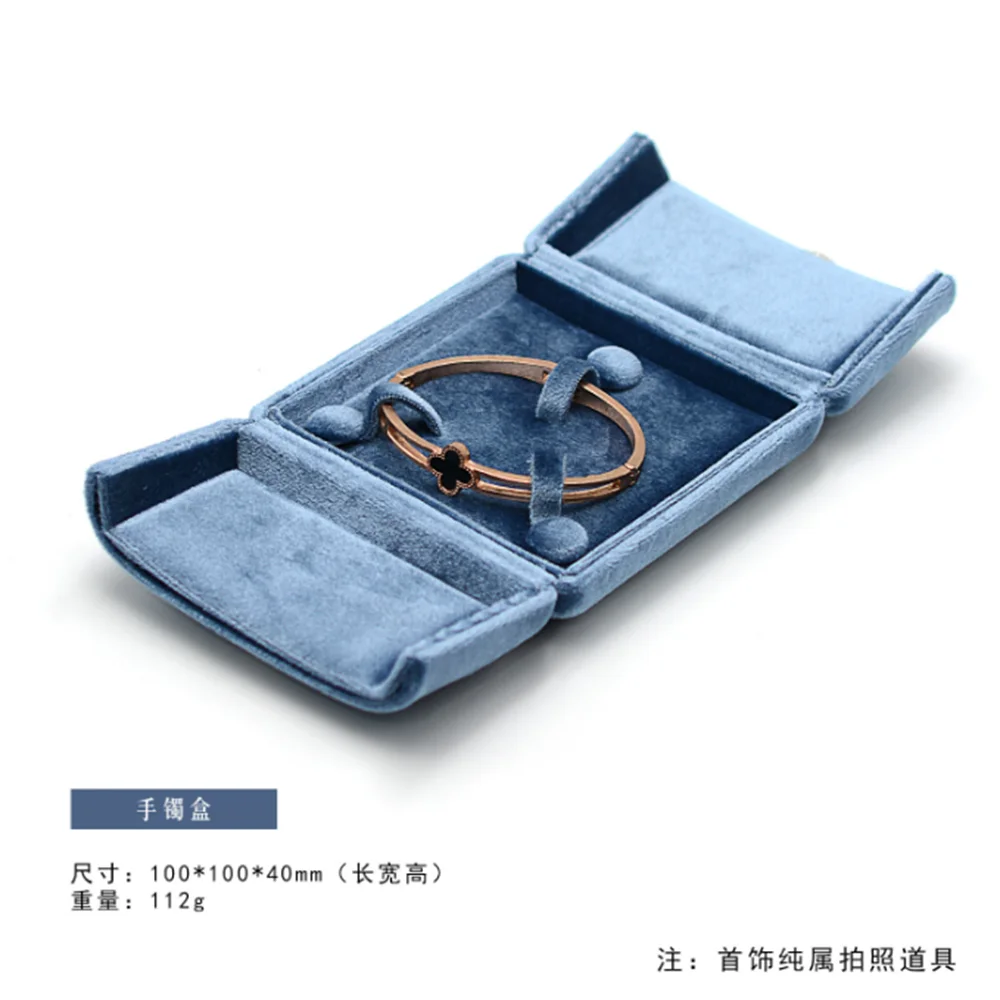 Elegant Mist Blue Velvet Jewelry Box - Luxury Travel Accessory Organizer for Earrings and Necklaces