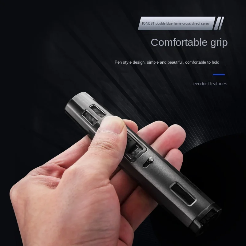 HONES Written Test Cross Double Straight Blue Fire Inflatable Cigar Moxibustion Lighter Metal Lock Fire Small Spray Gun