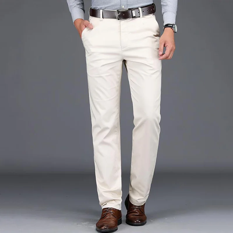 Business Social Men Summer Thin Solid Jeans Streetwear Fashion Off White Straight Pants Male Big Size Slim Casual Trousers 27-38 6