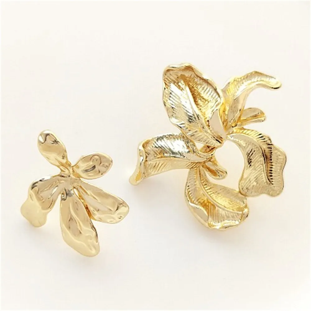 

925 Silver Needle 14K Gold Wrapped Irregular Flower Earrings with Hanging Rings DIY Handmade Earrings Ear Jewelry Accessories