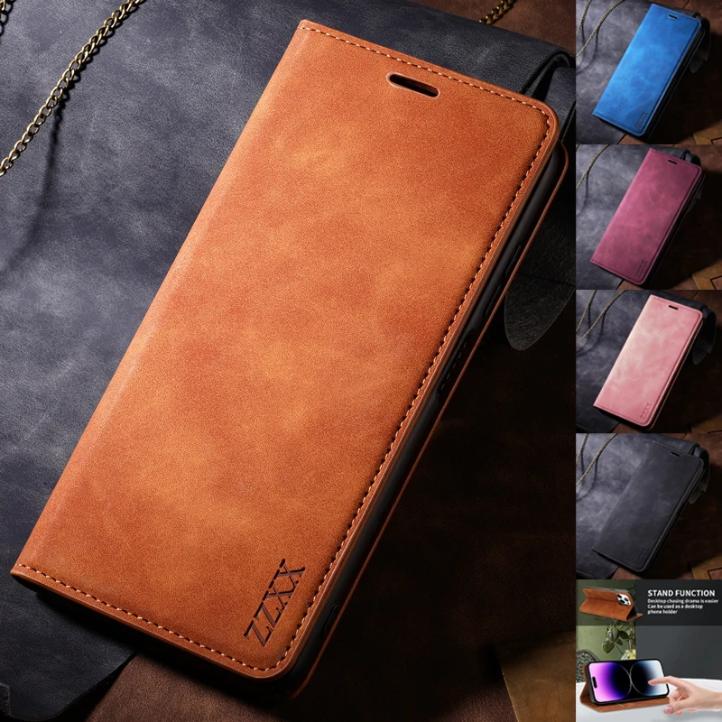 

For iPhone 15 Pro Max 14 13 12 11 SE 2022 X XR XS Max 8 7 6 Plus Wallet Skin Friendly Magnetic Flip With Card Slot Leather Case