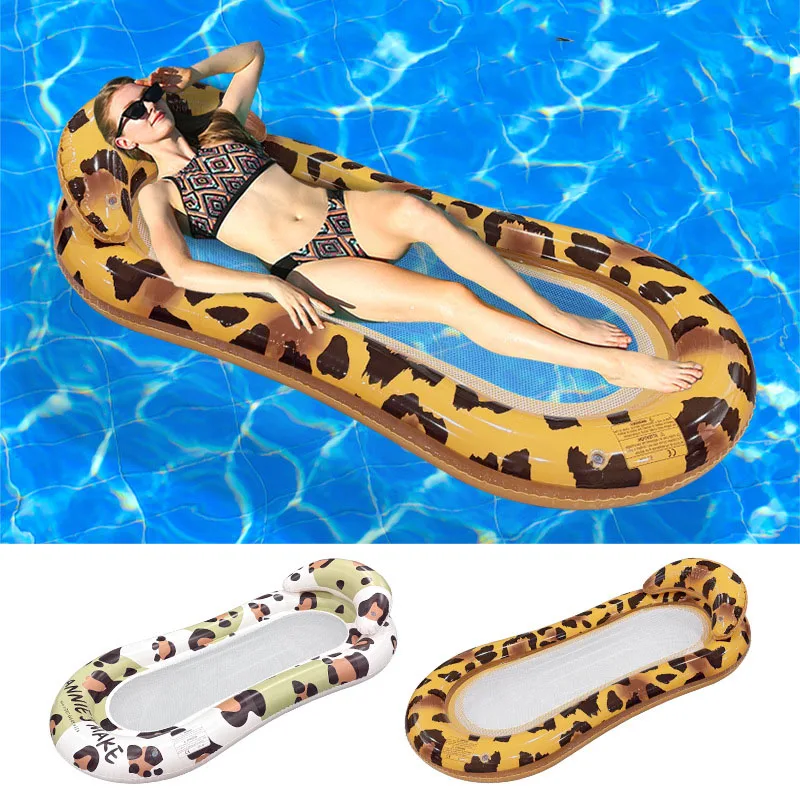 2026 Lit flottant gonflable individuel pliable en maille à imprimé léopard, épaissi, pour divertissement aquatique en piscine estivale