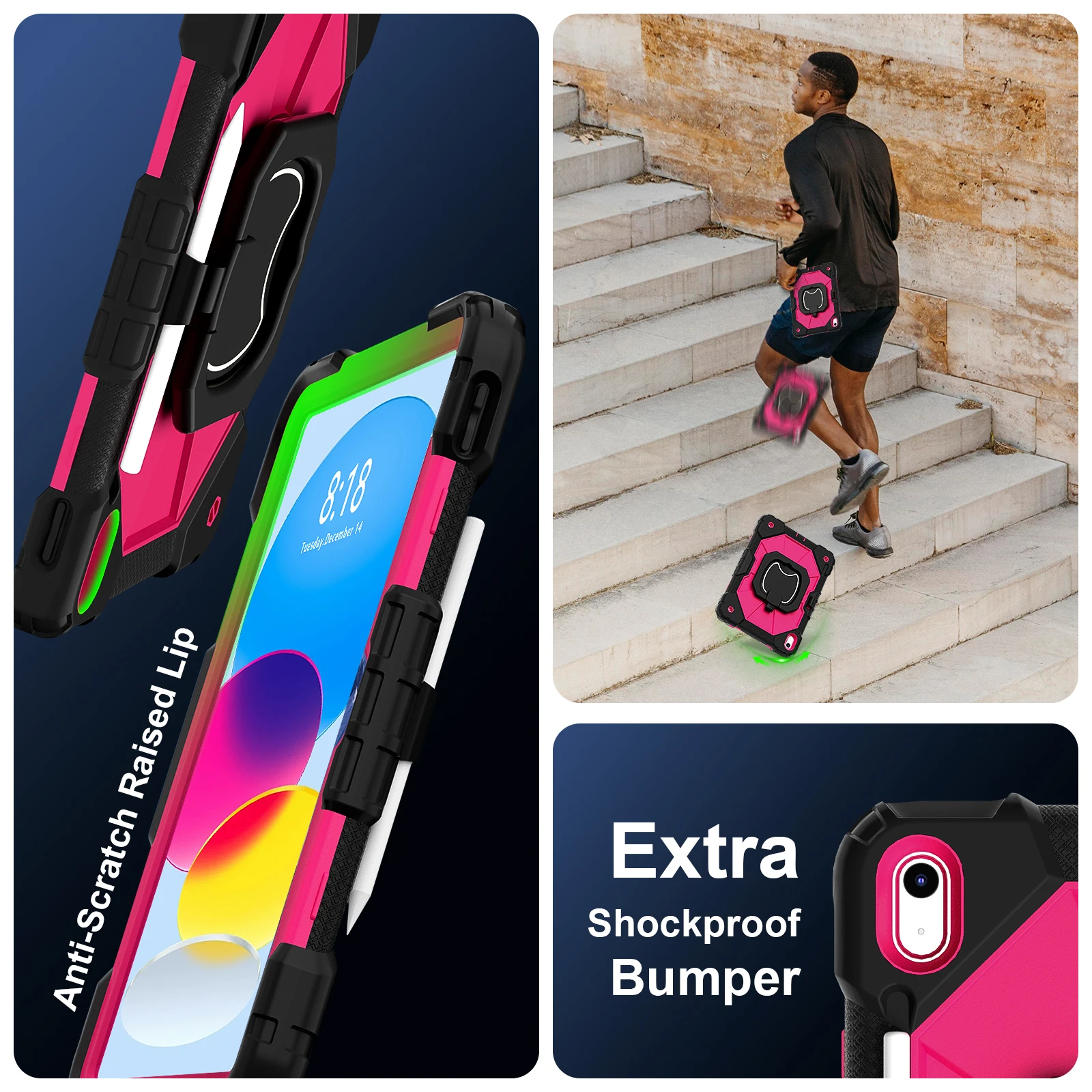 Durable Shockproof Tablet Case with 360° Rotating Stand & Shoulder Straps