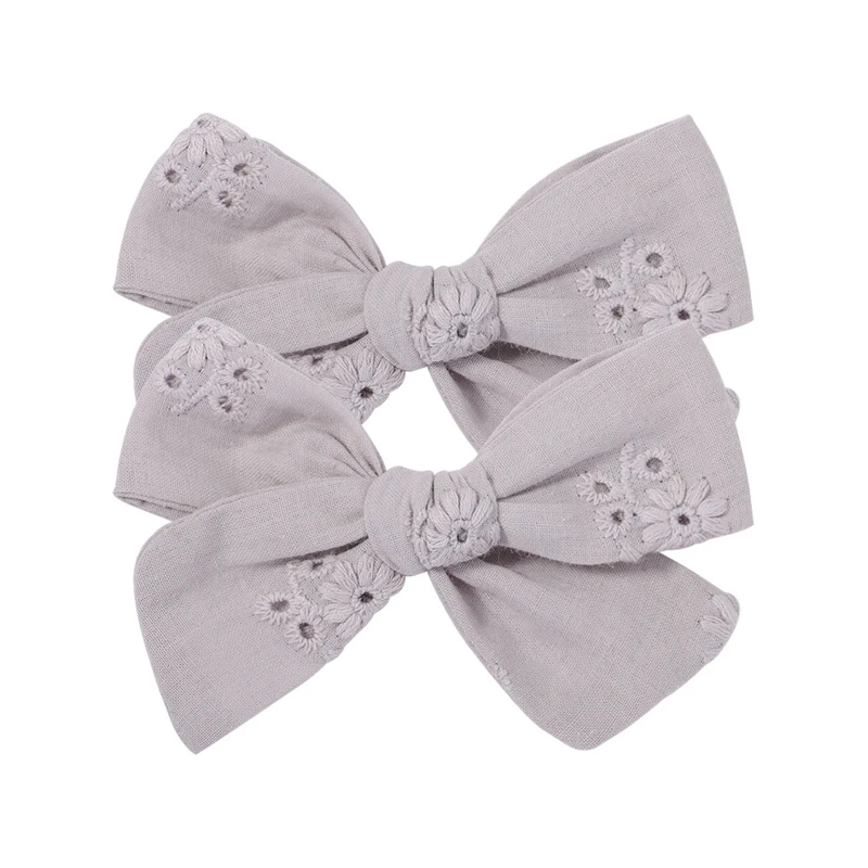 2Pcs 달콤한 꽃 자수 어린이를위한 솔리드 컬러 Bowknot 헤어 클립 소녀 악어 머리핀 공주 모자를 쓰고 있죠