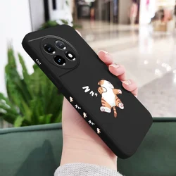 Sleepy Tiger Cat Liquid Silicone Phone Case Cover for OnePlus 9RT 5G (Black)