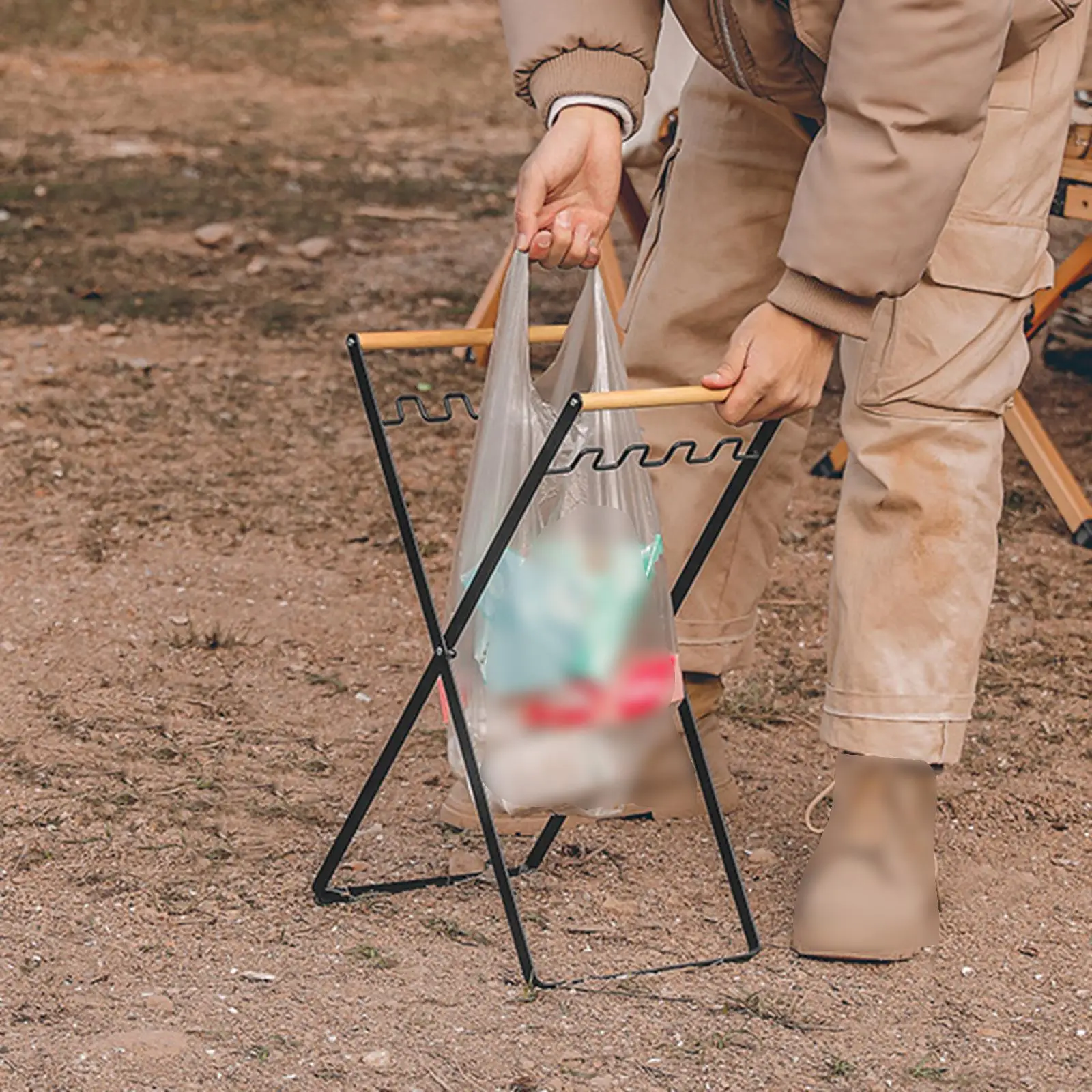 Collapsible Trash Can Stand Support Garbage Bag Holder for Picnic