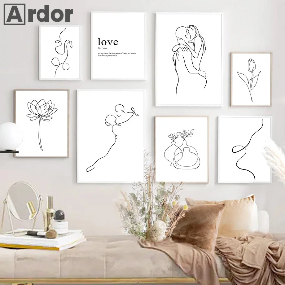 

Abstract Line Drawing Couple Love Flower Canvas Painting Minimalist Wall Art Posters And Prints Modern Picture Living Room Decor