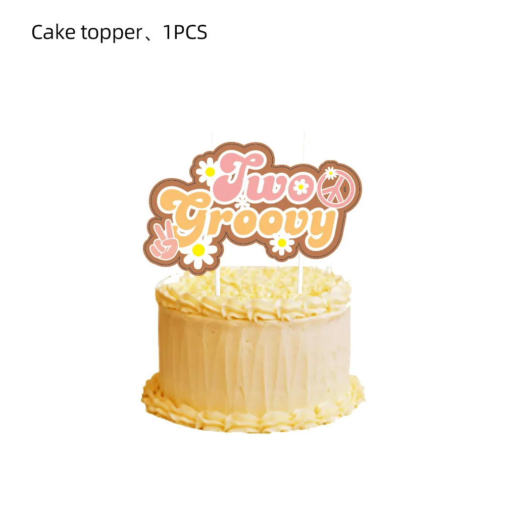 Zwei groovy Party Geschirr Teller Servietten Tassen Kuchen Topper Tischdecke Mädchen Hippie Gänseblümchen 2. Geburtstags feier Boho Tisch dekoration – Detail 5