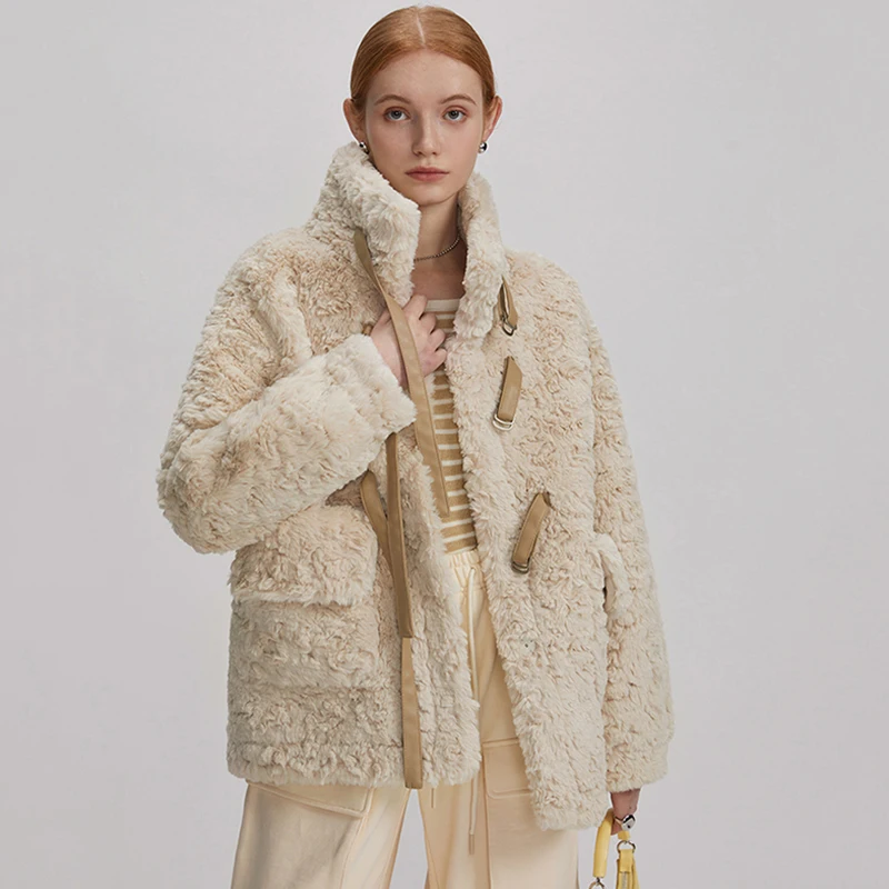 

Women Faux Fur Lambswool Fleece Stand Collar Large Pocket Button Coats Winter Jackets for Women 2023 New Loose Snow Warm Jackets