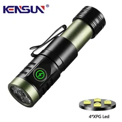 High Power 4*XPG 3000 Lumen Aluminum Alloy Mini Portable Type-C Rechargeable EDC Torch LED Flashlight For Camping