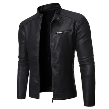 Giacca in pelle da uomo nuovissima invernale e autunnale Giacca da moto in pelle da uomo casual slim fit coreana di tendenza alla moda 1