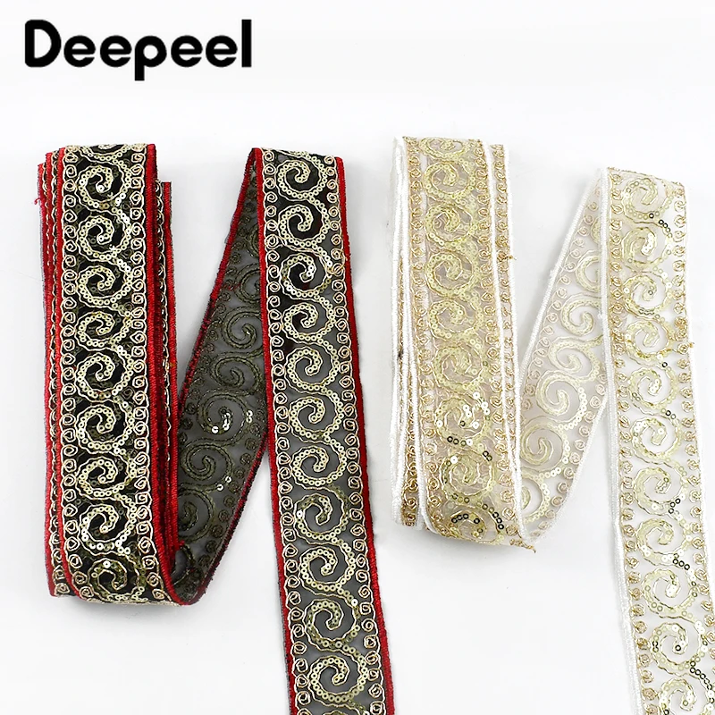 Deepeel 에스닉 자수 리본, 할로우 메쉬 스팽글 레이스, 원단 의류 장식, 웨빙 트림, DIY 바느질 액세서리, 2 야드, 5 야드, 47mm