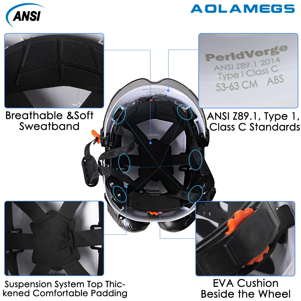 CE Safety Helmet Double Goggles Carbon Fiber Earmuffs ABS Construction Engineer Work Hat ANSI Head Protection Rescue Hard Hat