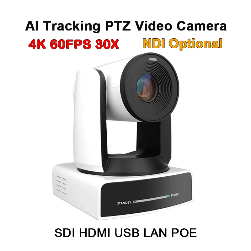 

4K 60Fps NDI PTZ Camera 30x Full Ultra HD Live Streaming Auto Tracking Camera with HDMI/3G-SDI/USB and NDI 60P Output for Church