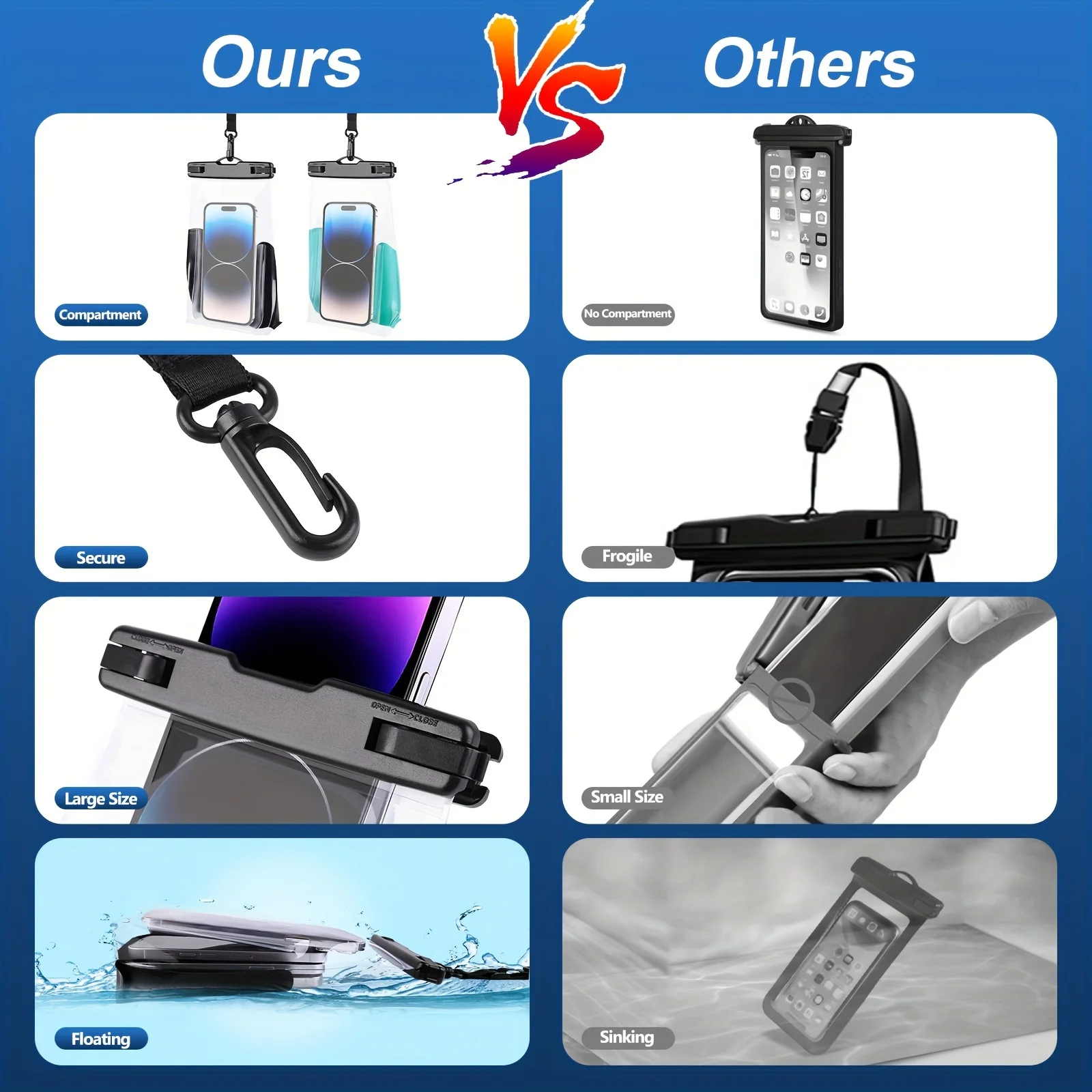 2 PCS Wave Design Large Capapcity Waterproof Phone Bag, Swimming Surfing Earphone Cards Passport Keys Pouch