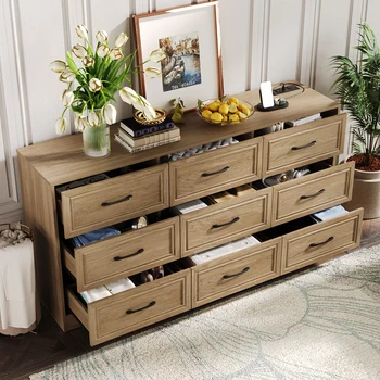 9-Drawer Wood Dresser with Power Outlet 1