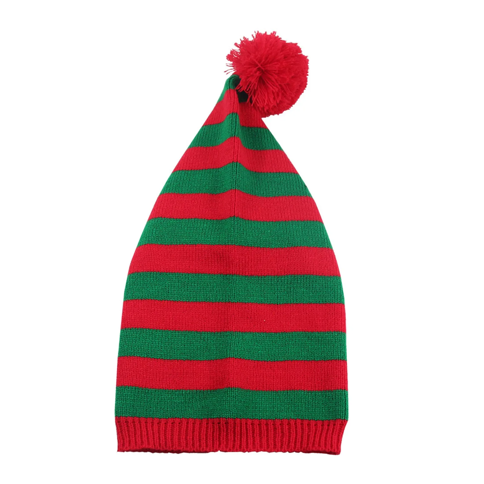 Christmas Elf Santa Beanie - Knitted Red Green Striped Hat
