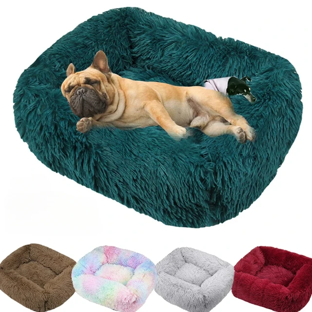 Lit de luxe pour chien, carré, Long tapis en peluche, fournitures pour petits, moyens et grands chiens, lit apaisant, chenil lavable 1