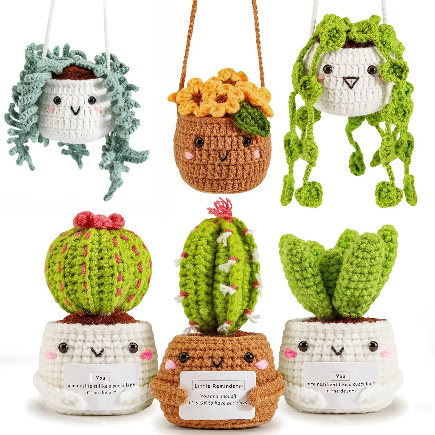 Crochet Kit for Beginners 6 PC Potted Plants and Succulent Family Crochet Kit with Accessories(40%+ Yarn)