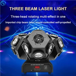 Stage Beam Projector Three Heads RGBW 3in1 LED Laser Rotating Moving Head Light DMX Control for Bar DJ Disco Party