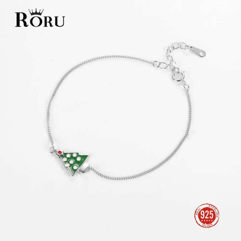 

925 Sterling Silver Christmas Tree Simple Design Charm Bracelet for Women Girl Korean Sweet Cute Jewelry Xmas Gift