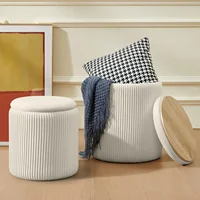 Round Ottoman with Storage Set of 2 Upholstered Velvet Vanity Stool for Makeup Lines Support 300lbs Ottomans Multifunctional Foo 1