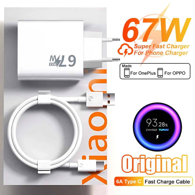 รูปสินค้า Original 67W Fast CHARGING EU US อะแดปเตอร์ USB ประเภท C สําหรับ Xiaomi Redmi POCO ONEPLUS OPPO VIVO SAMSUNG ชาร์จโทรศัพท์