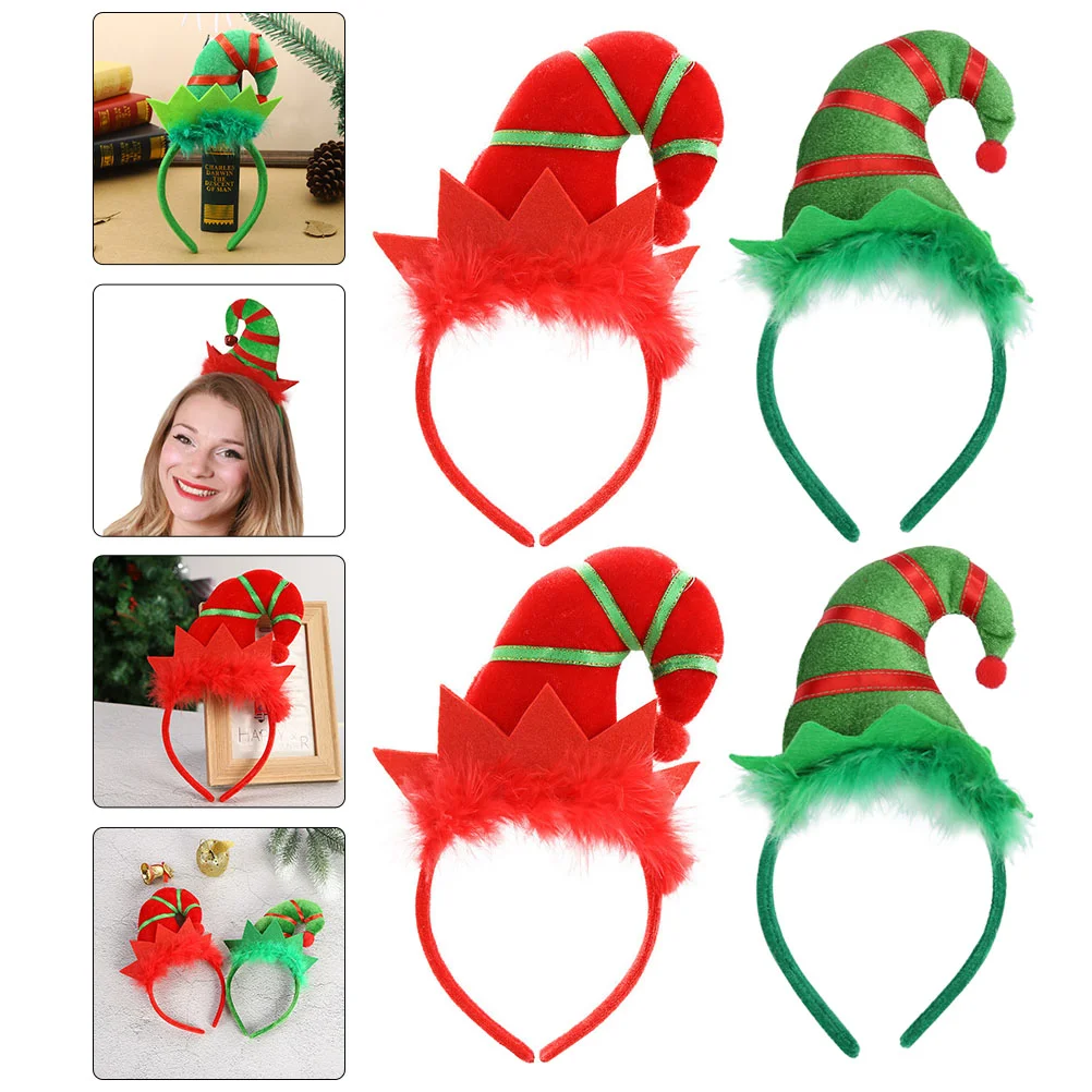 

4 Pcs Christmas Headband Santa Hat Hair Hoops Xmas Headbands Elf European American Decors Spring Hairbands Miss Ornament
