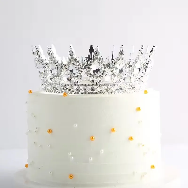 Elegant Crystal Crown Cake Topper for Celebrations - Gold, Silver, Pink