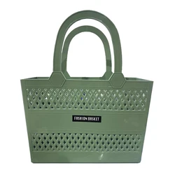 Spacious Shower Caddy with Drainage, Portable Storage Basket with Handles, Durable Organizer (Green)