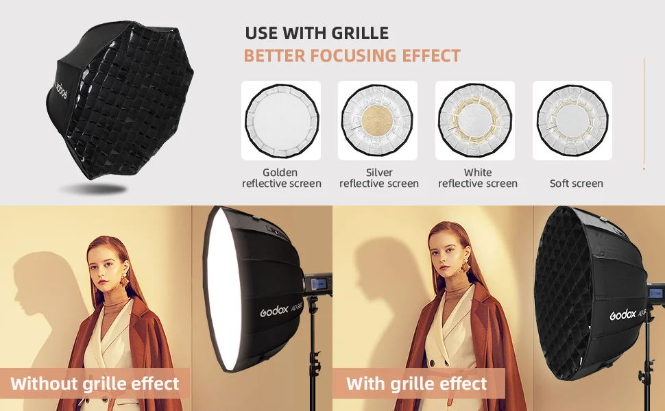 AD-S60S 60cm Umbrella Softbox with Honeycomb Grid  Mount Softbox for AD400Pro AD