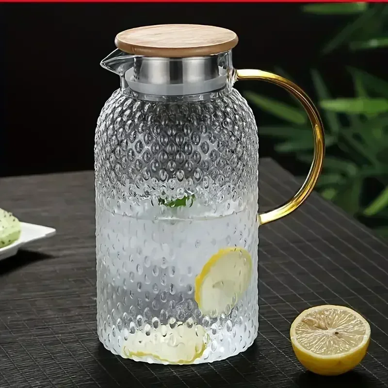 1pc glass pitcher with lid high borosilicate glass heavy duty water pitcher drink carafe for hot and cold beverges drinkware details 1