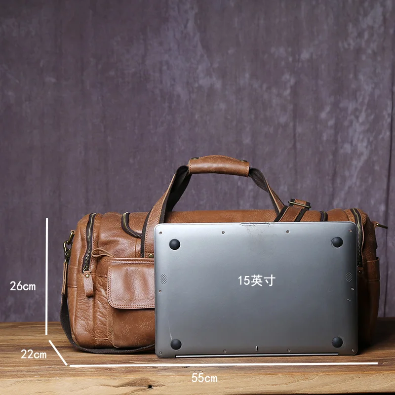 New Retro Large Capacity Men's Frosted Leather Travel Bag Made Of Old Top Layer Cowhide Portable Short Distance Luggage Bag 6